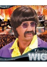 60er Pilzkopf Perücke mit Schnauzer brau