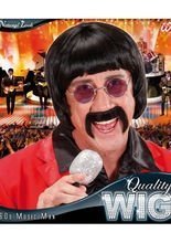 60er Pilzkopf Perücke mit Schnauzer schw