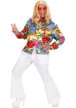 70er Disco-Hemd Flower Power gelb-hellbl