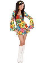 70er Disco-Kleid Damenkostüm Hippie gelb