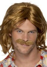 70er Disco Perücke mit Schnurrbart braun