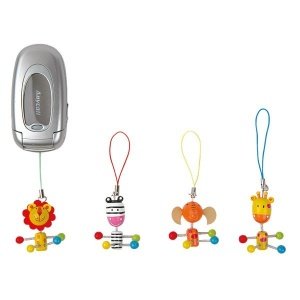 8 bunte Holzanhänger für Handys - Motiv 