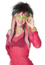 80er Disco Perücke schwarz-pink-grün