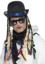 80er Jahre Sänger Hut mit Zöpfen, bunt