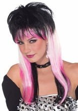 80er Rockstar-Perücke schwarz-weiss-pink