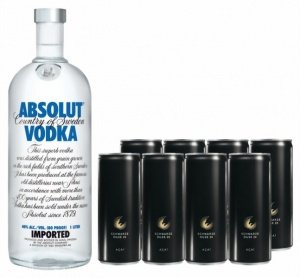 Absolut Vodka 1 l & Schwarze Dose (8 Stk