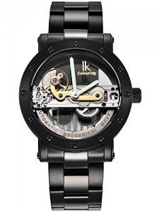 Alienwork IK mechanische Automatik Armbanduhr Skelett Automatikuhr Uhr Wasserdicht 5ATM silber schwa