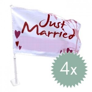Autoflagge Hochzeit, 4er Set