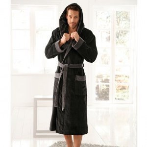 Bademantel m. Kapuze Vincent schwarz