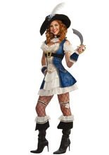 Barock Piratin Damenkostüm blau-weiss