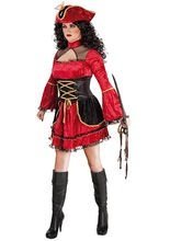Barock-Piratin Damenkostüm rot-schwarz