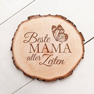 Baumscheibe mit Gravur - Beste Mama aller Zeiten - Motiv Schmetterling - Perfekt als Türschild, Wan