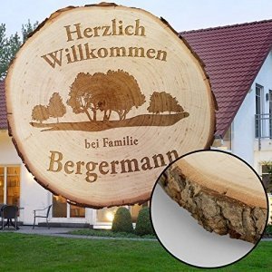 Baumscheibe mit hochwertiger Gravur "Familie" - Personalisiert mit Namen