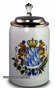 Bayerischer Bierkrug mit Zinndeckelgravu