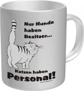 Becher Kaffeetasse Katzen haben Personal