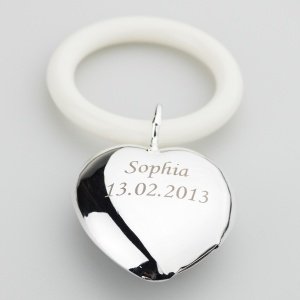 Beißring mit Gravur und versilberter Her