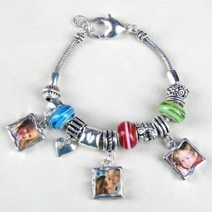 Bettelarmband mit 3 Fotoanhängern in Bla