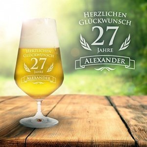 Bierglas mit hochwertiger Gravur - Personalisiert mit Wunschnamen und Alter - Höhe: ca. 17 cm - Fü