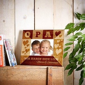 Bilderrahmen mit Gravur für Opa - Personalisiert mit Namen - Rahmen aus Holz - Originelle Geburtsta