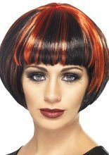 Bob-Perücke mit Pony schwarz-rot