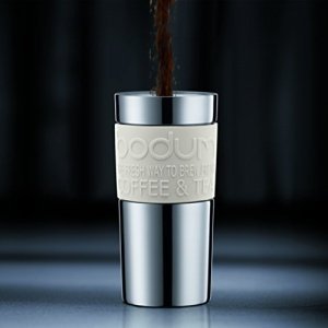 Bodum K11067-01 Travel Press Kaffeebereiter aus Edelstahl in schwarz mit Ersatzdeckel