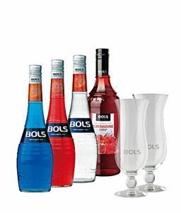 Bols Cocktail Set 4 Flaschen + 2 Gläser 