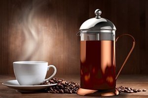 bonVIVO® GAZETARO II, Design-Kaffeebereiter und French Press in Kupfer-Chrom Optik aus Edelstahl un