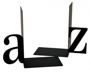 Buchstützen " a - z" aus Metall in schwarz