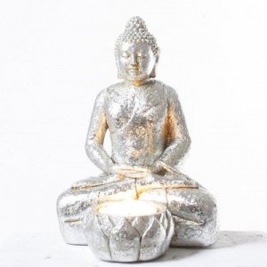 Buddha antik Silber mit Teelichthalter