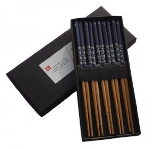 C.S. Chopsticks - CS3008 - Essstäbchen Set "Japanische Blüte Blau" aus Bambus inkl. hochwertiger G