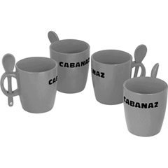 Cabanaz Tasse mit Löffel Silber (4er Set