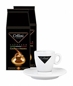 Cellini Crema e Aroma ganze Bohne 2kg + 1 Espressotasse gratis (1Set)