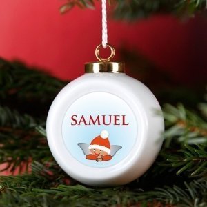 Christbaumkugel mit Engel und Name