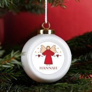 Christbaumkugel mit Engel und Namensaufd