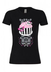 Cupcake Skull Totenkopf Girlie T-Shirt in Schwarz