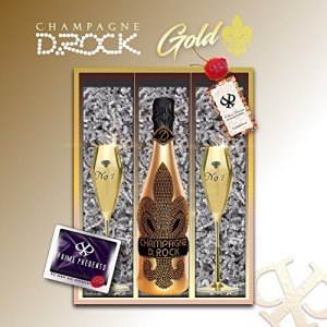 D. Rock Luxus-Champagner Geschenkset - inkl. 2 goldenen Champagnergläsern und gesiegelter Vintage-H