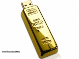 Der goldene USB Stick mit Gravur als Gel