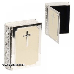 Die Bibel Schmuckdose versilbert mit Gli