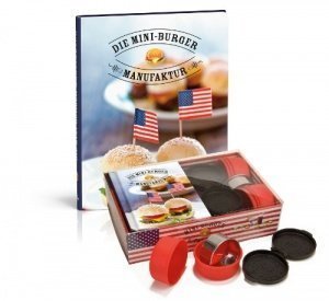 Die Mini-Burger-Manufaktur, (inkl. Geschenkbox mit Rezeptbuch, sechs Silikonformen, Mini-Presse und 