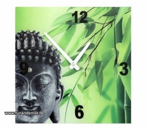 Die edle Buddha Wanduhr - Eckig mit grün