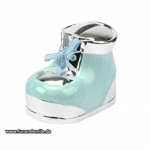Die versilberte Babyschuh Spardose in He