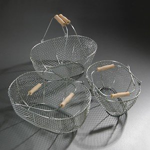 Drahtkorb verzinkt mit Holz-Griffen im 3