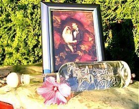 Edelglasflasche Hochzeitskutsche