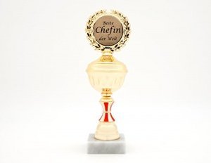 Edler Pokal/Auszeichnung mit Gravurschild "Beste Chefin der Welt", Höhe 24 cm