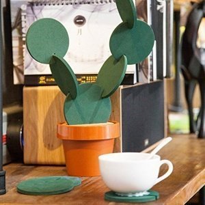 ESHOO DIY kreative künstliche Kaktus-runde Schalen-Untersetzer Hitze-Isolierungs-Matte