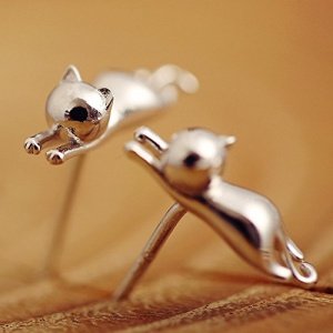 Fashmond Ohrstecker Ohrschmuck Katze Tiere aus 925 Sterling Silber Valentinstag Geschenke für Dame