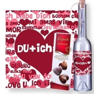 Flaschenpost DU + ich und Pralinen-Herze