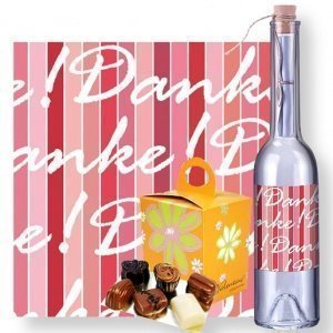 Flaschenpost Danke und Valentino-Praline