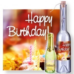 Flaschenpost Happy Birthday und Goldtrau