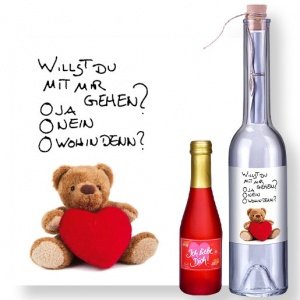 Flaschenpost Teddybär und Secco Ich lieb